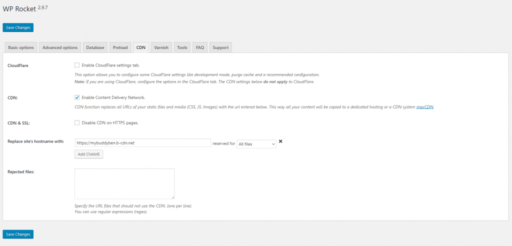 Enter your hostname for pullzone in wprocket for cdnbunny